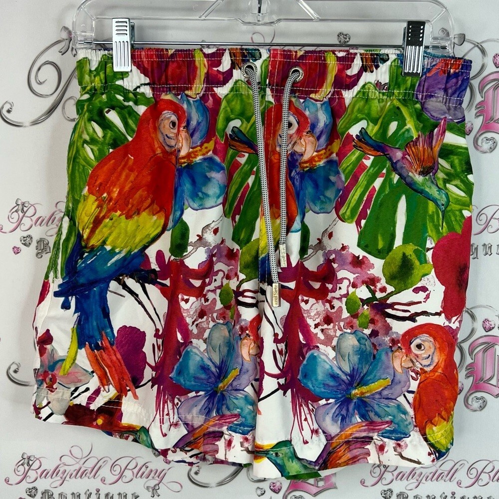 Azul siete shorts floral flowers Vibrant Parrot Print swim trunks beach surf